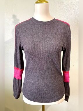 Natural Life Gray Pink Colorblock Thermal Knit Crew Neck Medium Boho Casual Cozy